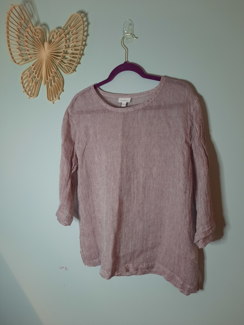 J. Jill Light Mauve 100% Linen Blouse Top, Textured, Unique, Lighweight, Summer
